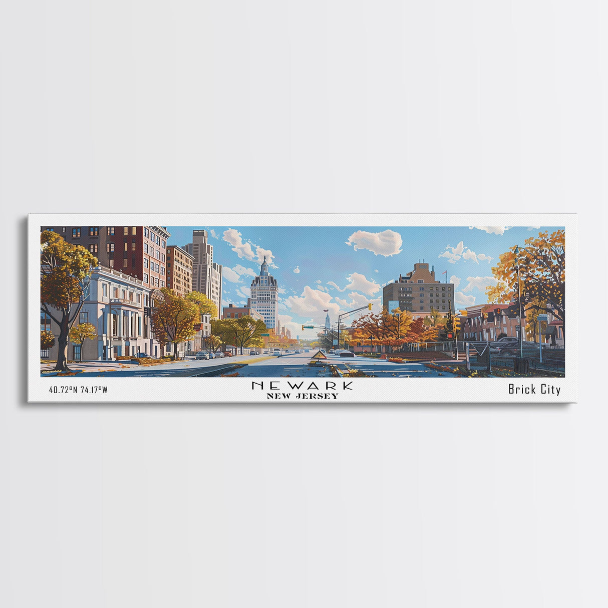 Newark New Jersey Panoramic Framed Canvas Print, Watercolor City Art, Office Wall Decor, Travel Poster, Living Room Decor, City Art
