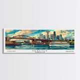 Seattle Washington Panoramic Painting, Mid Century Modern Framed Canvas Print, Retro Style Wall Art, Pop Art Travel Poster