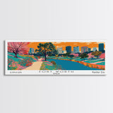 Fort Worth Texas Panoramic Painting, Mid Century Modern Framed Canvas Print, Retro Pop Art Travel Poster, Office Wall Decor