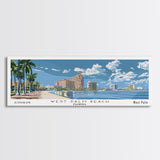 West Palm Beach Florida Panoramic Wall Art, Mid Century Modern Framed Canvas Print, Retro Pop Art Travel Poster, City Art, Home Decoration