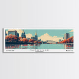 Nashville Tennessee Panoramic Painting, Mid Century Modern Framed Canvas Print, Retro Pop Art Travel Poster, Living Room Decor, City Art