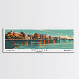 Norfolk Virginia Panoramic Painting, Mid Century Modern Framed Canvas Print, Retro Pop Art Travel Poster, Living Room Wall Decor