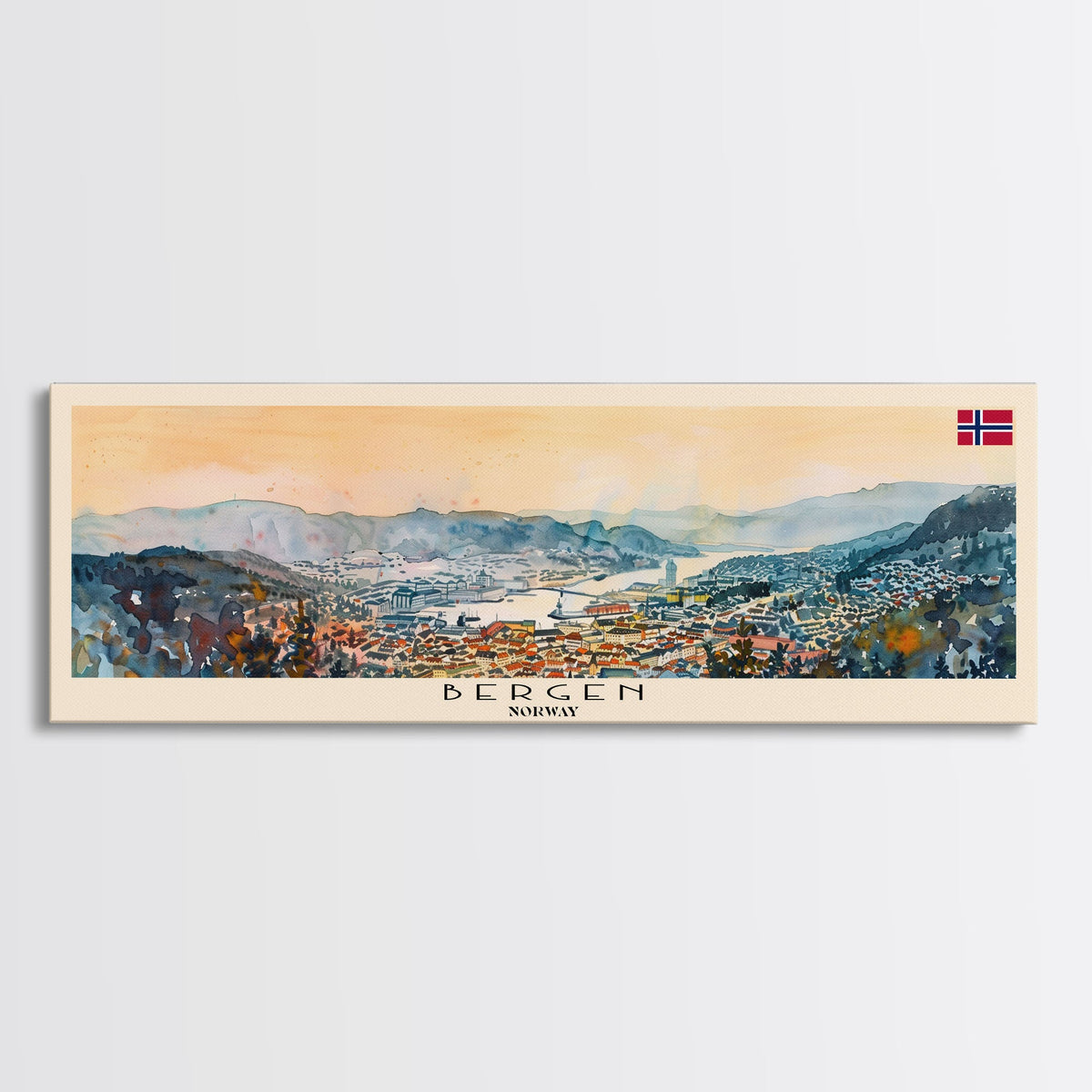Bergen Norway Wall Art, Panoramic Travel Poster, Panoramic Framed Canvas Print, City Wall Art, Wall Hanging Home Decor, Travel Art