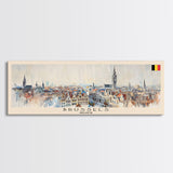 Brussels Belgium Panoramic Travel Poster, Framed Canvas Print or Metal Wall Art, Travel Art, Home Decor, Panoramic Painting, Midcentury Art