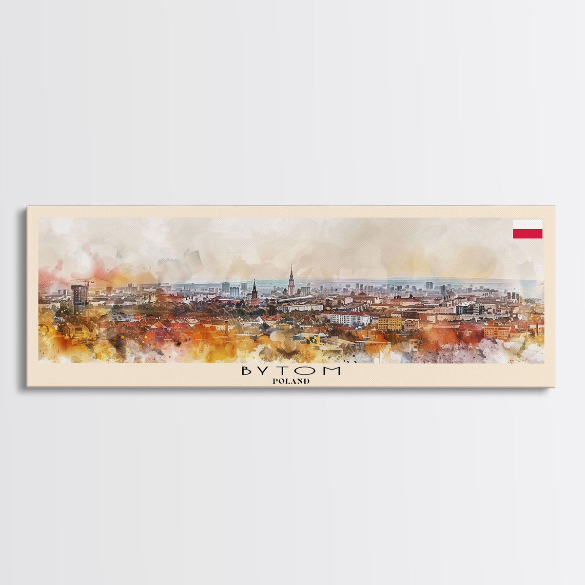 Bytom Poland Panoramic Travel Poster, Framed Canvas Print or Metal Wall Art, Travel Art, Home Decor, Panoramic Painting, Midcentury Art