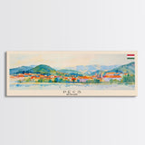 Pécs Hungary Panoramic Travel Poster, Framed Canvas Print or Metal Wall Art, Travel Art, Home Decor, Panoramic Painting, Midcentury Art