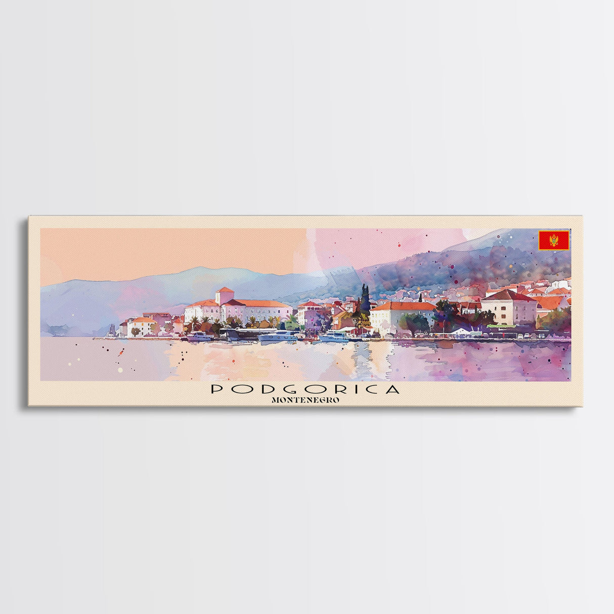 Podgorica Montenegro Travel Art, City Art, Framed Canvas Print or Metal Wall Art, Europe Travel Poster, Panoramic Wall Art, Extra Wide Wall Art