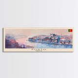 Porto Portugal Panoramic Travel Poster, Framed Canvas Print or Metal Wall Art, Travel Art, Home Decor, Panoramic Painting, Midcentury Art