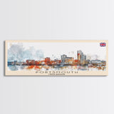 Portsmouth United Kingdom Wall Art, Panoramic Travel Poster, Panoramic Framed Canvas Print, City Wall Art, Wall Hanging Home Decor, Travel Art
