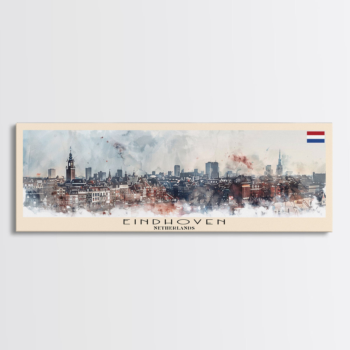 Eindhoven Netherlands Panoramic Travel Poster, Framed Canvas Print or Metal Wall Art, Travel Art, Home Decor, Panoramic Painting, Midcentury Art