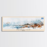 Heraklion Greece Panoramic Travel Poster, Framed Canvas Print or Metal Wall Art, Travel Art, Home Decor, Panoramic Painting, Midcentury Art