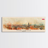 Karlsruhe Germany Panoramic Travel Poster, Framed Canvas Print or Metal Wall Art, Travel Art, Home Decor, Panoramic Painting, Midcentury Art
