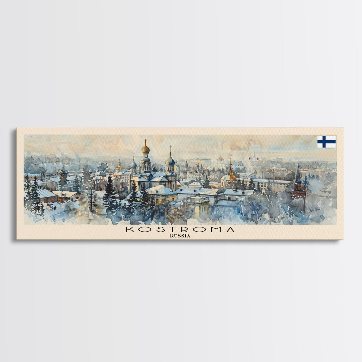 Kostroma Russia Panoramic Travel Poster, Framed Canvas Print or Metal Wall Art, Travel Art, Home Decor, Panoramic Painting, Midcentury Art