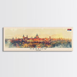 Krakow Poland Travel Art, City Art, Framed Canvas Print or Metal Wall Art, Europe Travel Poster, Panoramic Wall Art, Extra Wide Wall Art
