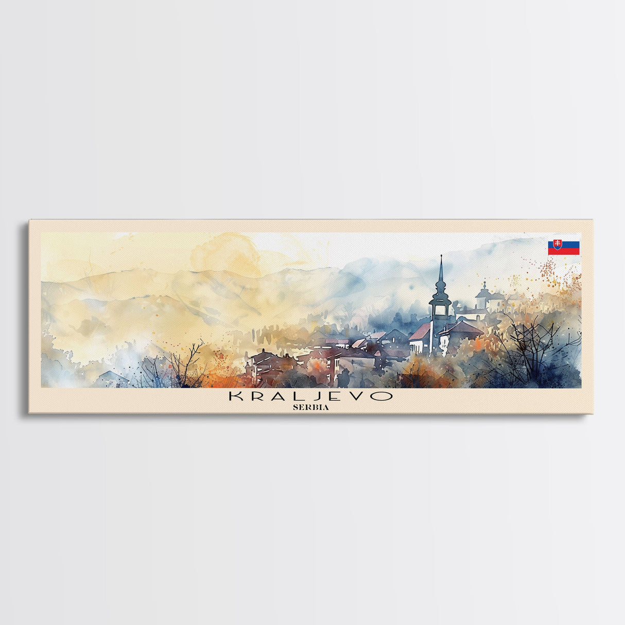 Kraljevo Serbia Panoramic Travel Poster, Framed Canvas Print or Metal Wall Art, Travel Art, Home Decor, Panoramic Painting, Midcentury Art