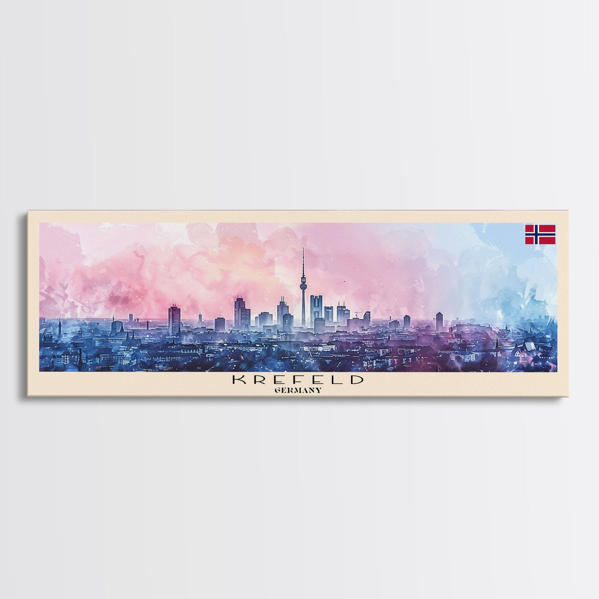 Krefeld Germany Panoramic Travel Poster, Framed Canvas Print or Metal Wall Art, Travel Art, Home Decor, Panoramic Painting, Midcentury Art