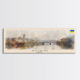 Kutaisi Georgia Panoramic Travel Poster, Framed Canvas Print or Metal Wall Art, Travel Art, Home Decor, Panoramic Painting, Midcentury Art