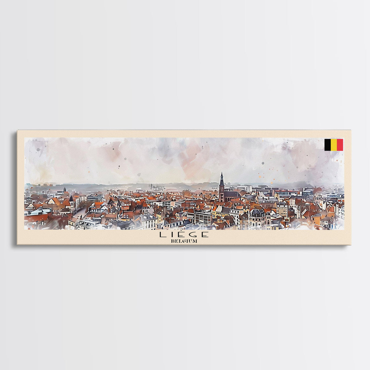 Liege Belgium Panoramic Travel Poster, Framed Canvas Print or Metal Wall Art, Travel Art, Home Decor, Panoramic Painting, Midcentury Art