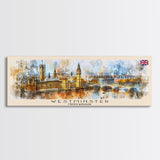 Westminster United Kingdom Wall Art, Panoramic Travel Poster, Panoramic Framed Canvas Print, City Wall Art, Wall Hanging Home Decor, Travel Art