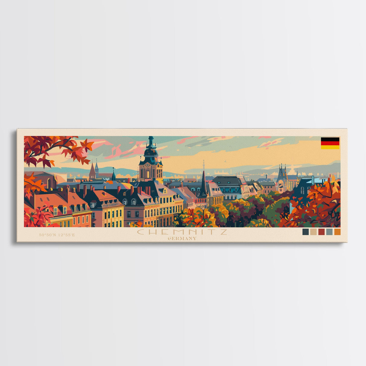 Chemnitz Germany Wall Art, Panoramic Travel Poster, Panoramic Framed Canvas Print, City Wall Art, Wall Hanging Home Decor, Travel Art