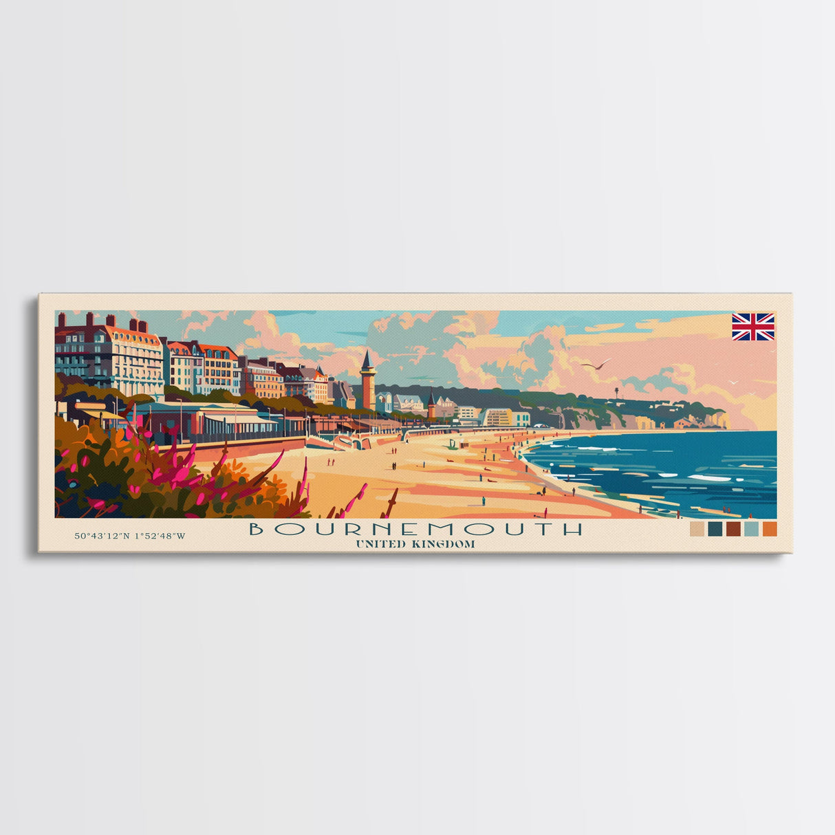 Bournemouth United Kingdom Wall Art, Panoramic Travel Poster, Panoramic Framed Canvas Print, City Wall Art, Wall Hanging Home Decor, Travel Art
