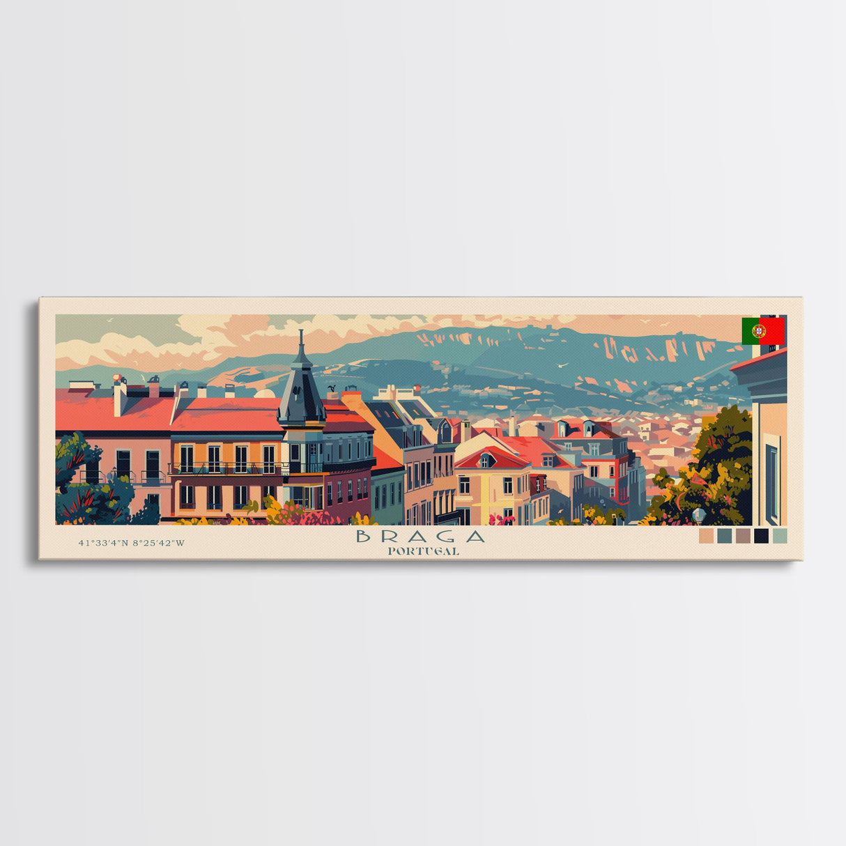 Braga Portugal Travel Art, City Art, Framed Canvas Print or Metal Wall Art, Europe Travel Poster, Panoramic Wall Art, Extra Wide Wall Art