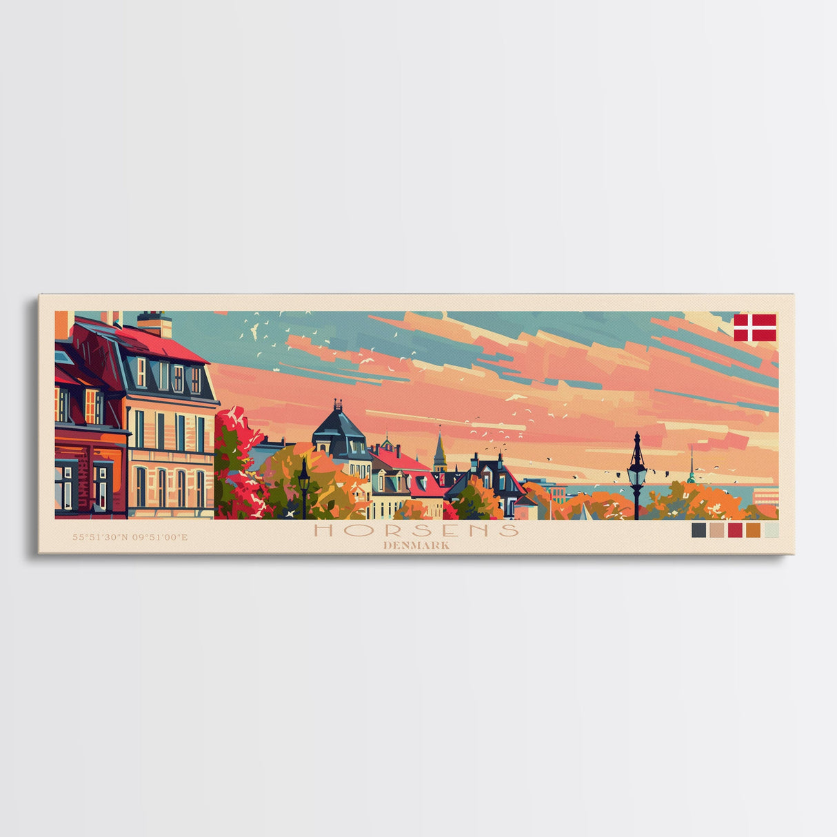 Horsens Denmark Travel Print Wall Art, Panoramic City Art, Travel Art, Wall Decor, Vacation Gift, Framed Canvas Print Or Metal Art