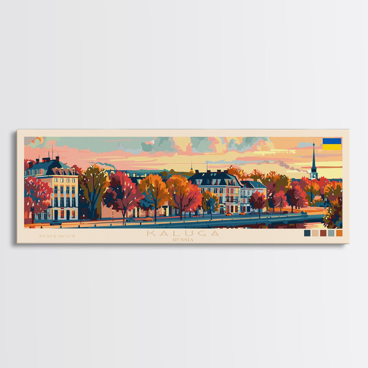 Kaluga Russia Panoramic Travel Poster, Framed Canvas Print or Metal Wall Art, Travel Art, Home Decor, Panoramic Painting, Midcentury Art