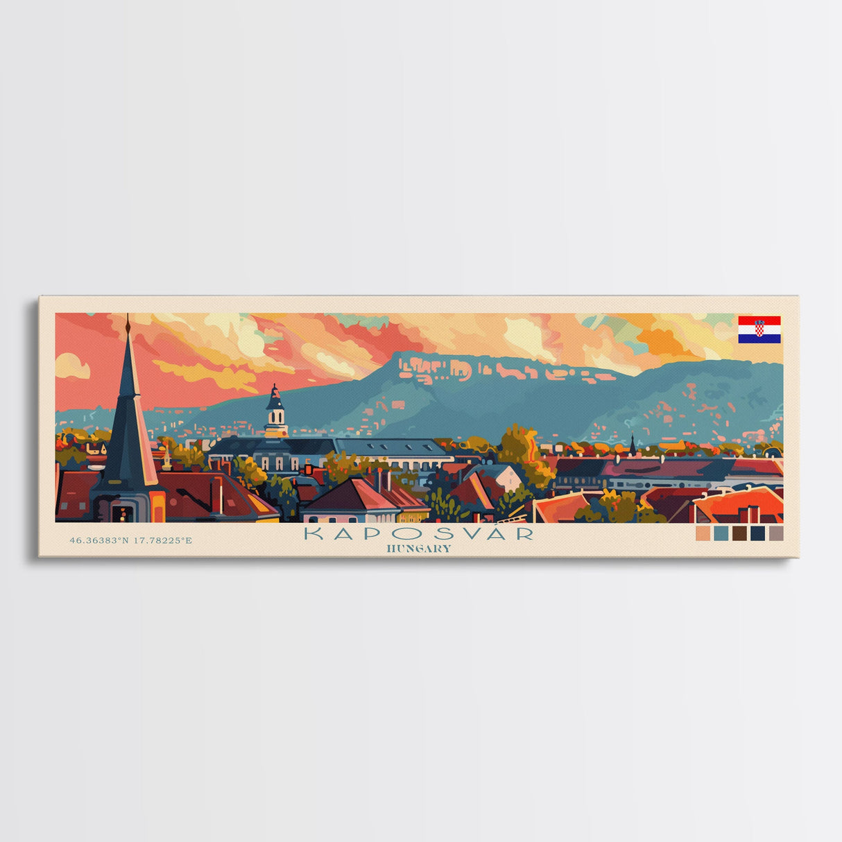 Kaposvar Hungary Travel Print Wall Art, Panoramic City Art, Travel Art, Wall Decor, Vacation Gift, Framed Canvas Print Or Metal Art