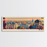 Kharkiv Ukraine Panoramic Travel Poster, Framed Canvas Print or Metal Wall Art, Travel Art, Home Decor, Panoramic Painting, Midcentury Art