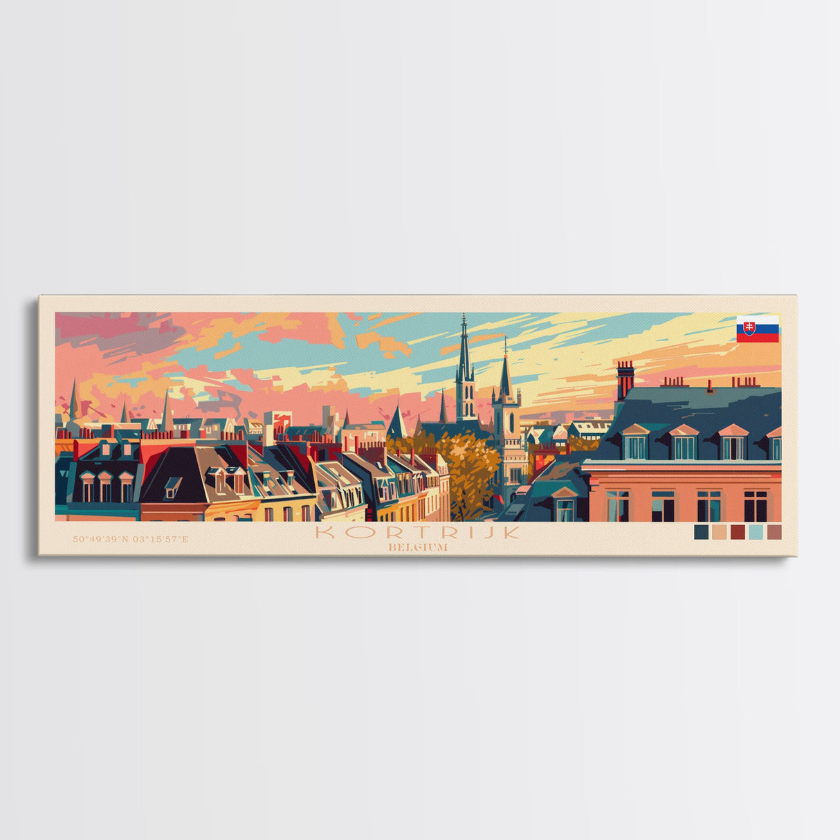 Kortrijk Belgium Travel Print Wall Art, Panoramic City Art, Travel Art, Wall Decor, Vacation Gift, Framed Canvas Print Or Metal Art