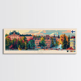 Lahti Finland Panoramic Travel Poster, Framed Canvas Print or Metal Wall Art, Travel Art, Home Decor, Panoramic Painting, Midcentury Art