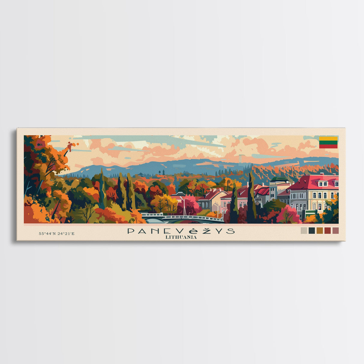 Panevys Lithuania Travel Print Wall Art, Panoramic City Art, Travel Art, Wall Decor, Vacation Gift, Framed Canvas Print Or Metal Art