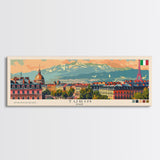 Turin Italy Panoramic Travel Poster, Framed Canvas Print or Metal Wall Art, Travel Art, Home Decor, Panoramic Painting, Midcentury Art