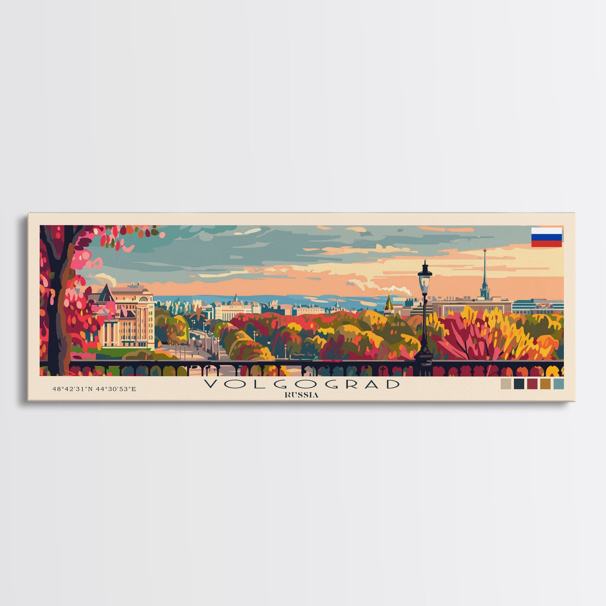 Volgograd Russia Panoramic Travel Poster, Framed Canvas Print or