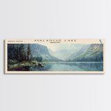 Avalanche Lake Montana Panoramic Framed Canvas Print, Lake House Art, Boho Decor, Travel Poster, Nature Wall Art, Serene Scene