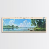 Big Spirit Lake Iowa Framed Canvas Print, Panoramic Lake House Decor, Scenic View, Travel Poster, Rustic Art, Lake Painting