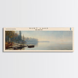 Burt Lake Michigan Framed Canvas Print, Panoramic Lake House Decor, Wall Art, Travel Poster, Rustic Lake Painting, Nature Art
