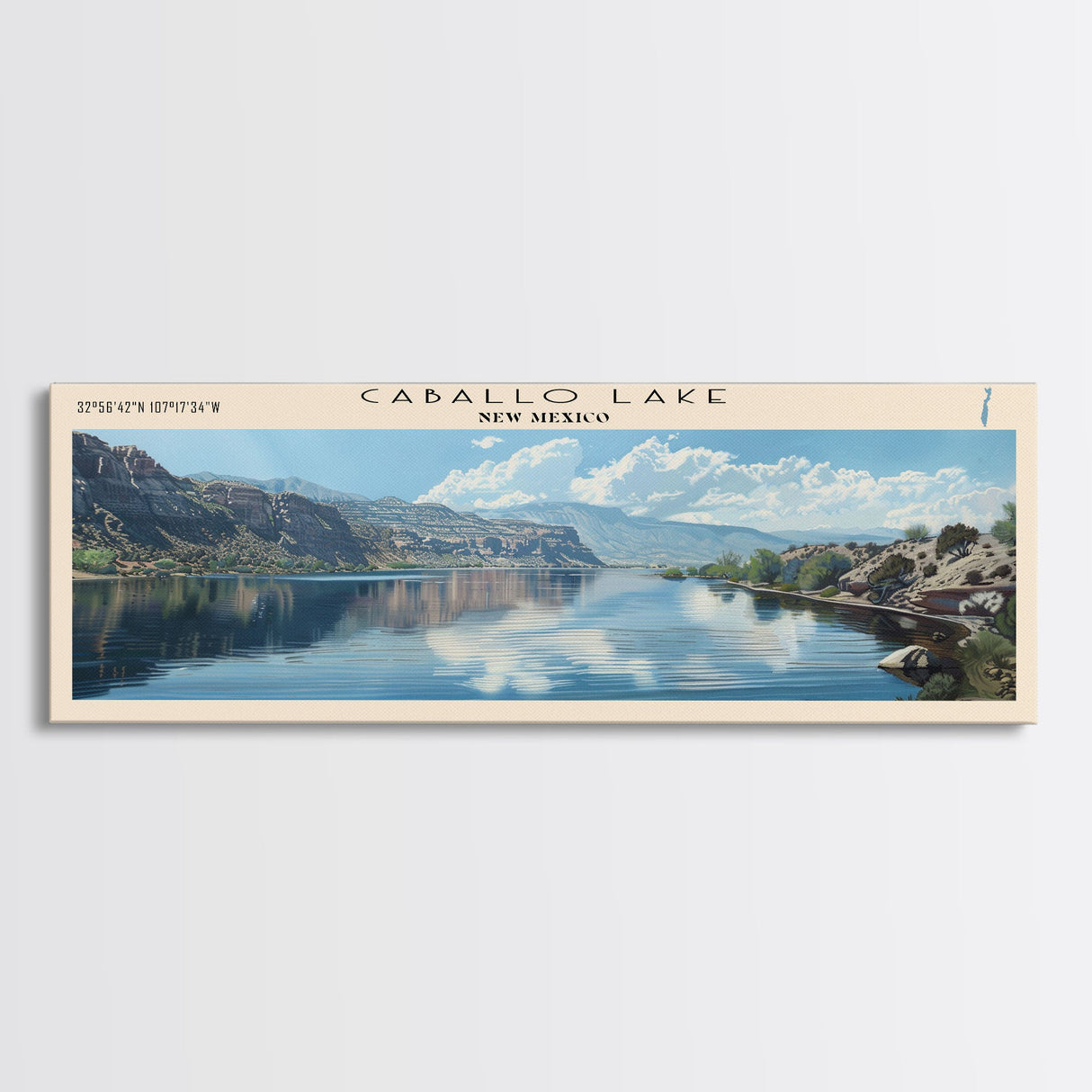 Caballo Lake New Mexico Framed Canvas Print, Lake House Art, Panoramic Wall Art, Travel Poster, Modern Lake Painting, Home Decor