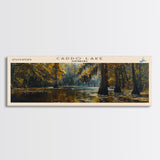 Caddo Lake Louisiana Framed Canvas Print, Lake House Decor, Panoramic Wall Art, Travel Poster, Rustic Lake Painting, Nature Art