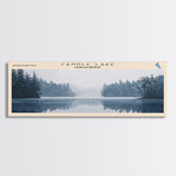 Candle Lake Framed Canvas Print, Panoramic Lake House Decor, Wall Art, Travel Poster, Rustic Lake Painting, Home Decor