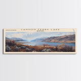Canyon Ferry Lake Framed Canvas Print, Panoramic Lake House Decor, Wall Art, Travel Poster, Modern Lake Painting, Home Decor
