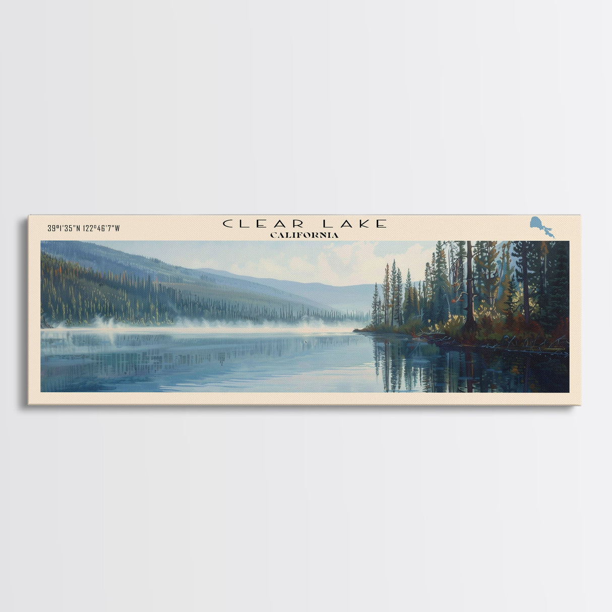 Clear Lake Framed Canvas Print, Lake House Art, Panoramic Wide Art, Travel Poster, Rustic Lake Painting, Home Decor