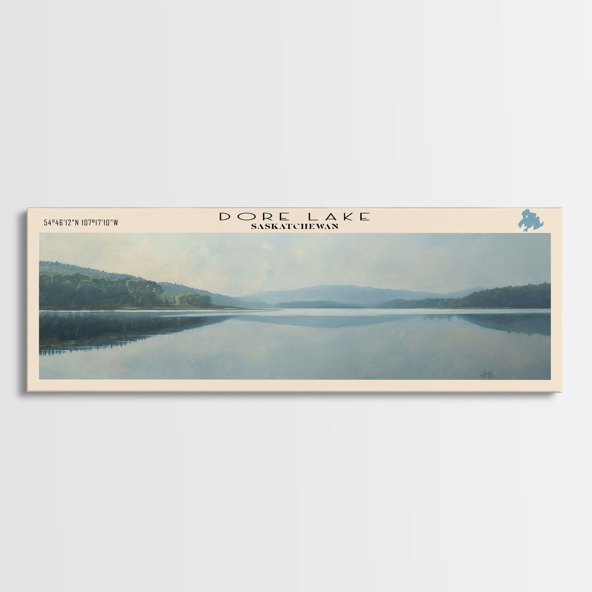 Dore Lake Framed Canvas Print, Lake House Decor, Panoramic Wall Art, Travel Poster, Rustic Lake Painting, Home Decor