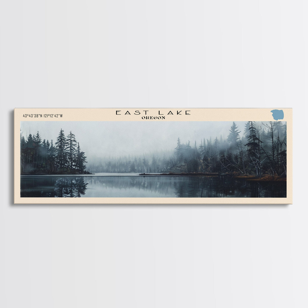 East Lake Oregon Framed Canvas Print, Panoramic Lake House Decor, Wall Art, Travel Poster, Rustic Lake Painting, Home Decor