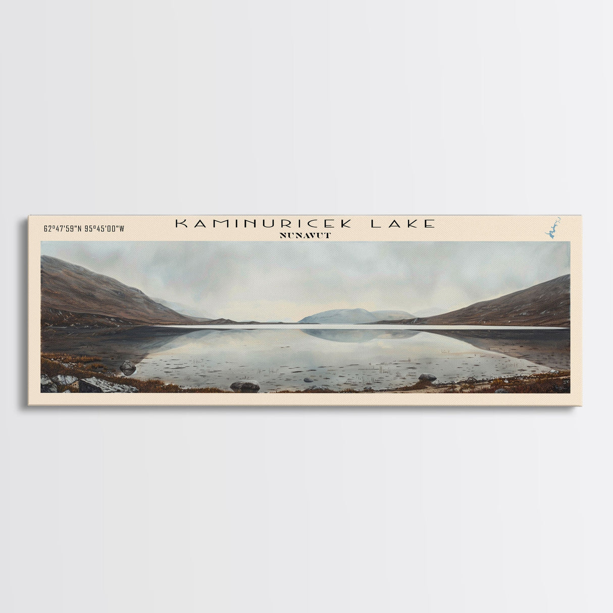 Kaminuricek Lake Qamanirjuaq Lake Framed Canvas Print, Panoramic Lake House Decor, Wall Art, Travel Poster, Serene Lake Painting, Nature Art
