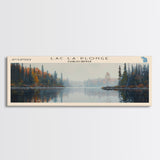 Lac La Plonge Lake Billy Chinook Oregon Framed Canvas Print, Panoramic Lake House Decor, Wall Art, Travel Poster, Scenic Lake Painting, Home Decor