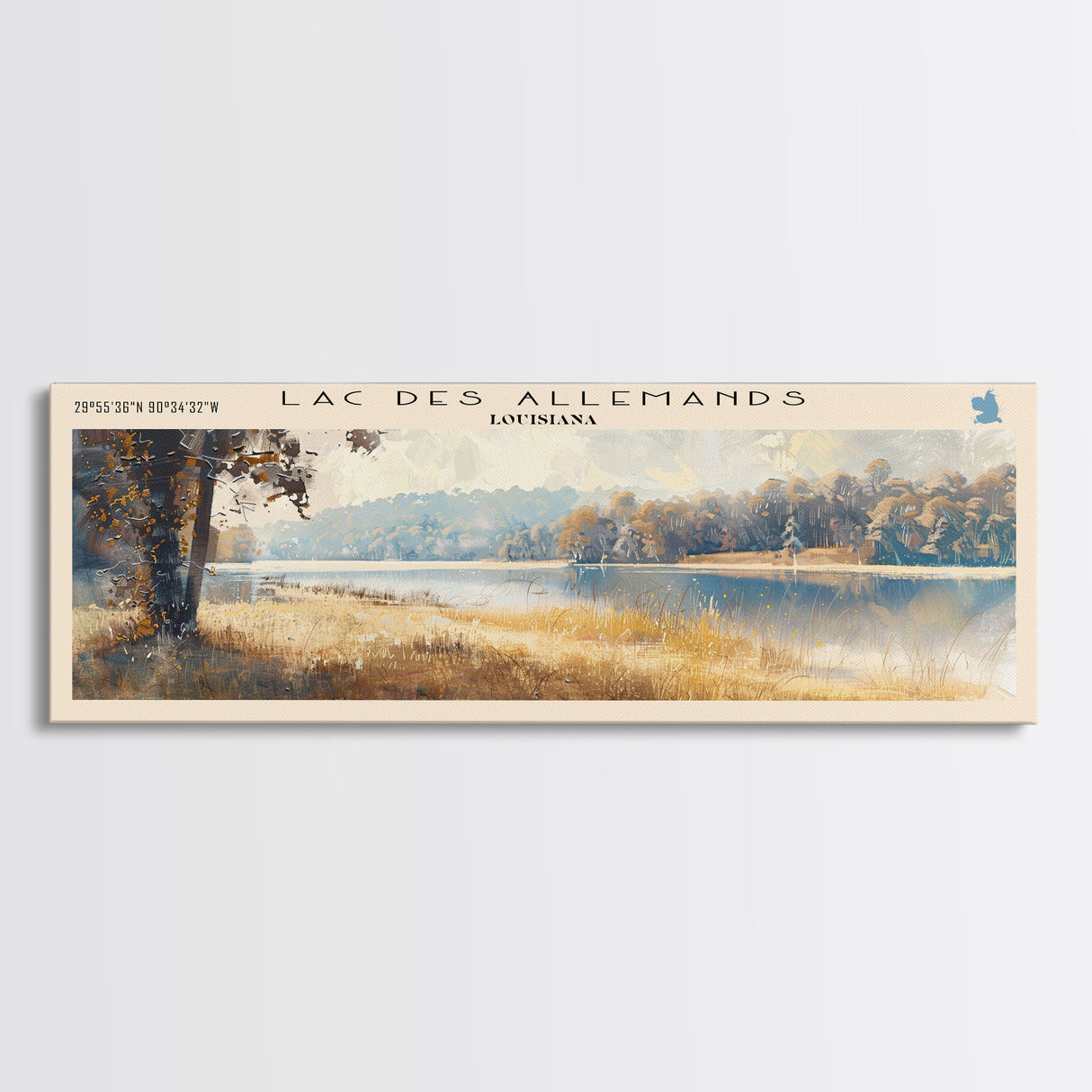 Lac des Allemands Louisiana Framed Canvas Print, Panoramic Lake House Decor, Wall Art, Travel Poster, Captivating Lake Painting, Nature Art