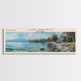 Lake George New York Framed Canvas Print, Lake House Decor, Panoramic Wall Art, Travel Poster, Stunning Landscape Painting, Home Art