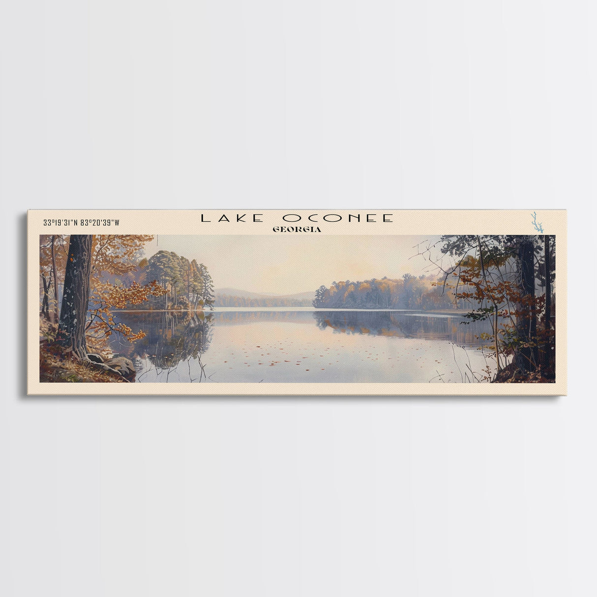 Lake Oconee Georgia Framed Canvas Print, Lake House Decor, Panoramic Wall Art, Travel Poster, Serene Landscape Painting, Living Room Decor